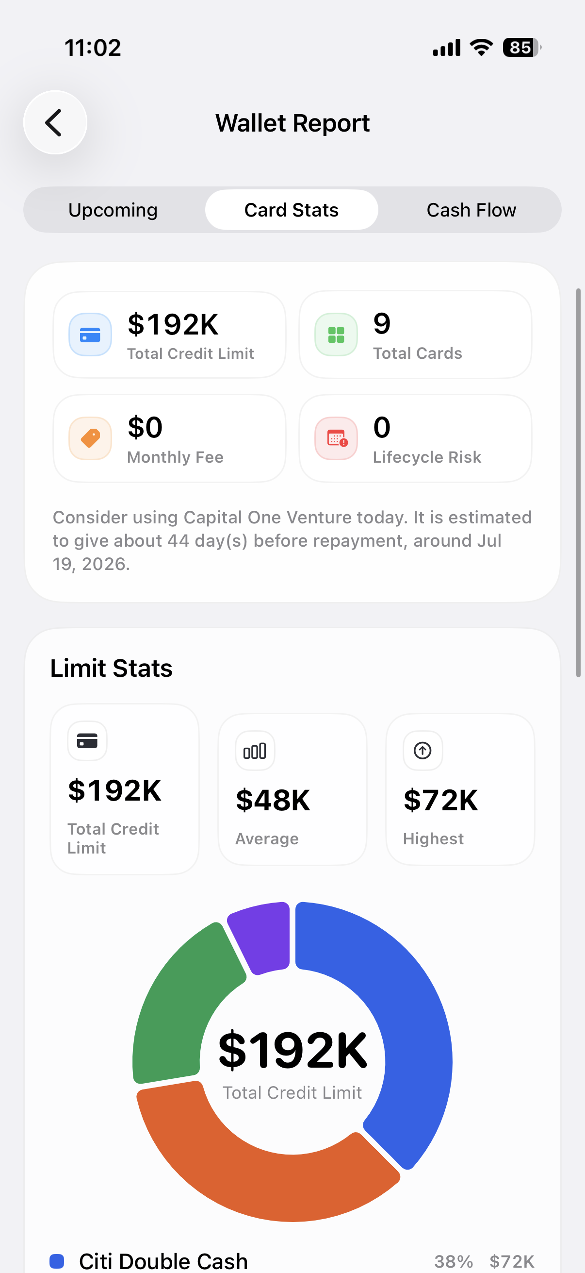 Wallet report screenshot