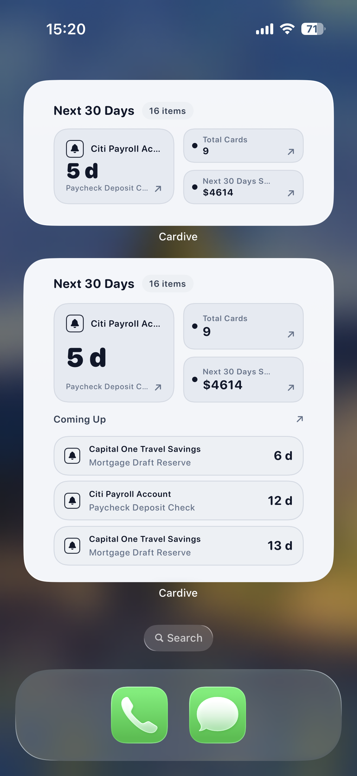 Cardive widget preview